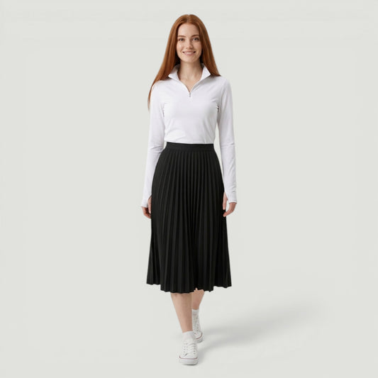 Black Pleated Midi Skirt