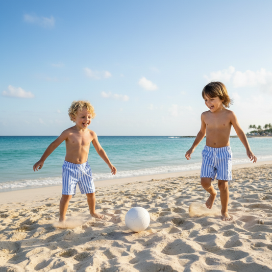 Boys Blue Stripe Swim Shorts