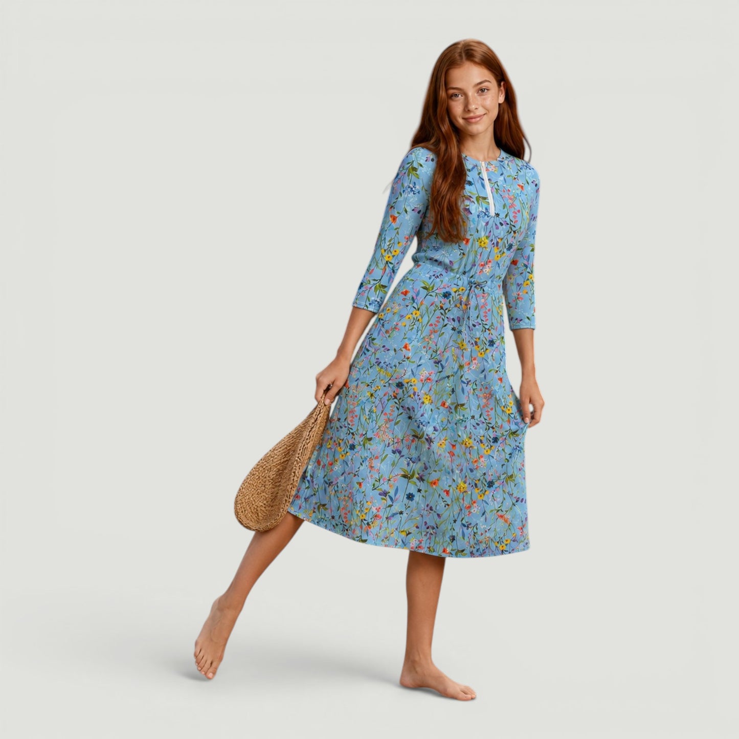 Girls Floral Drawstring Swim Dress