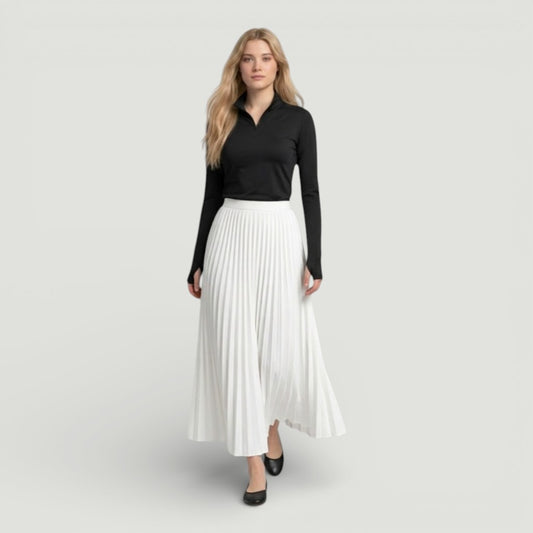 White Pleated Maxi Skirt