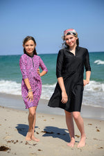 Load image into Gallery viewer, Kids Pink &amp; Black Half Zip Star Swim Dress
