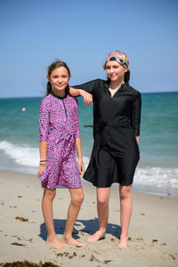 Kids Pink & Black Half Zip Star Swim Dress