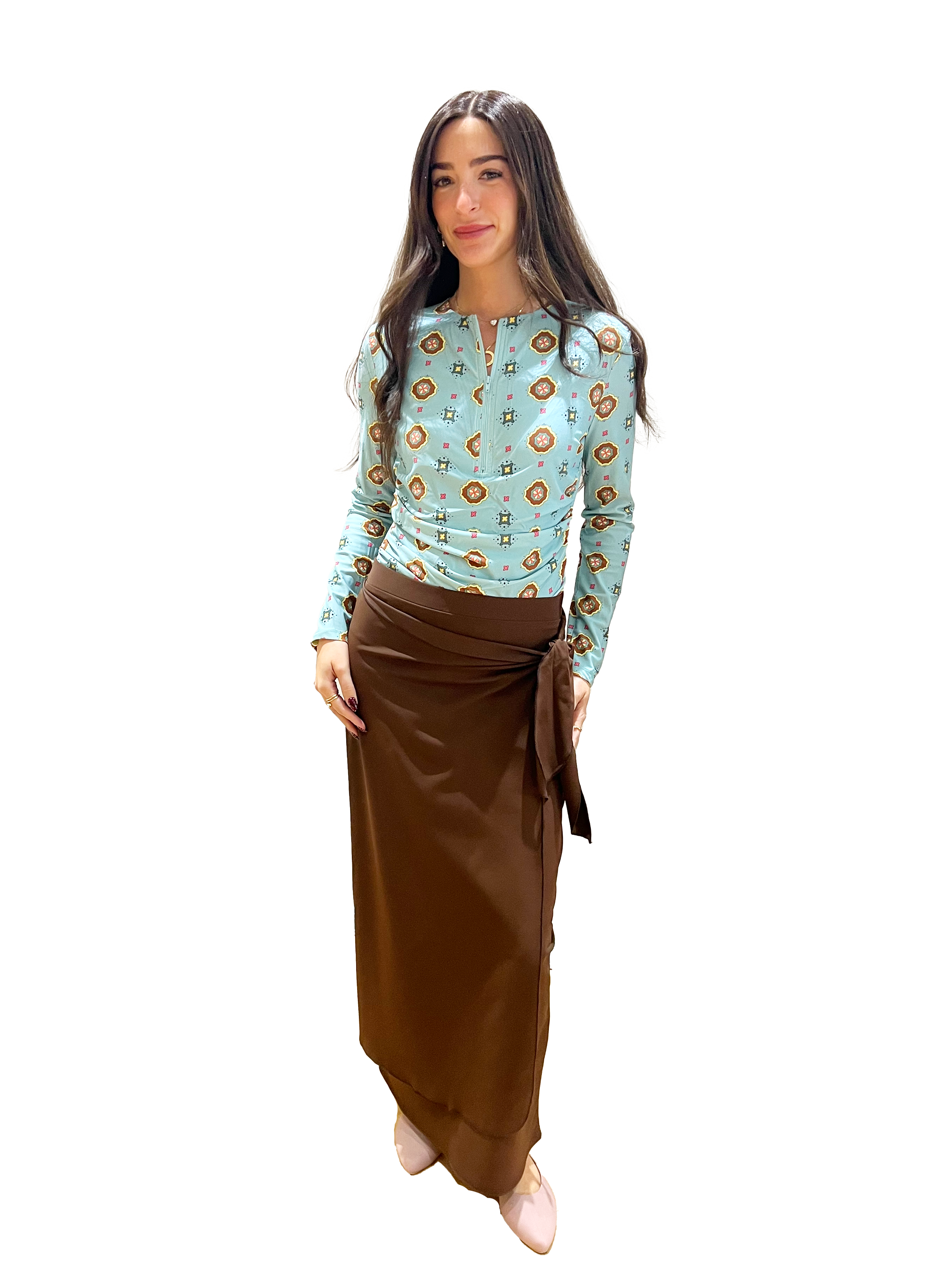 Maxi Wrap Brown Swim Skirt