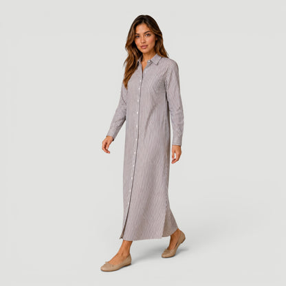 Tan Stripe Swim Shirt Dress