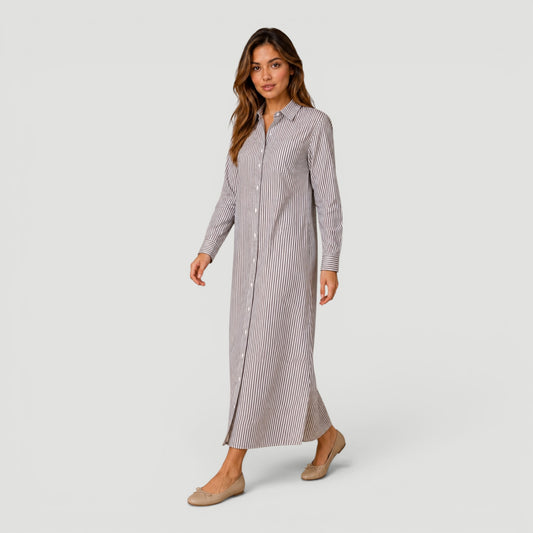Tan Stripe Swim Shirt Dress