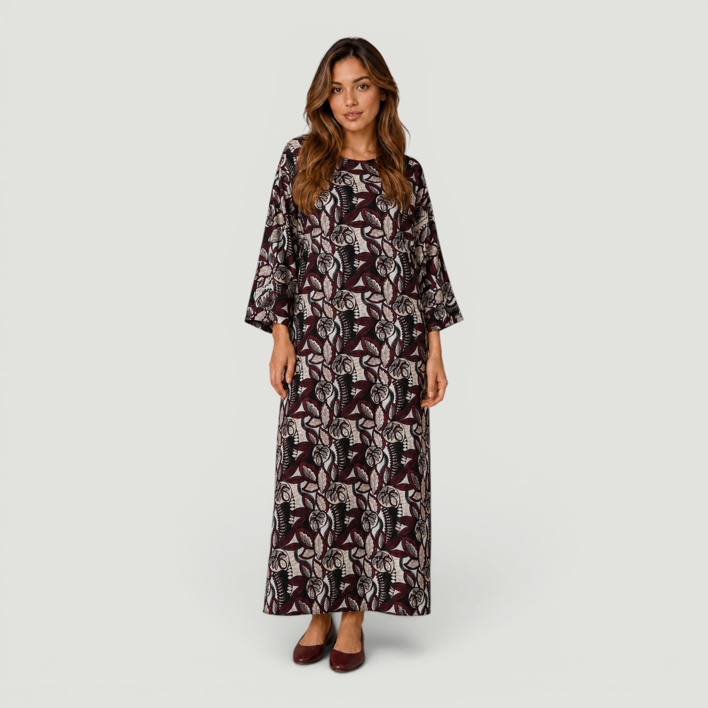Burgundy Floral Swim Kaftan