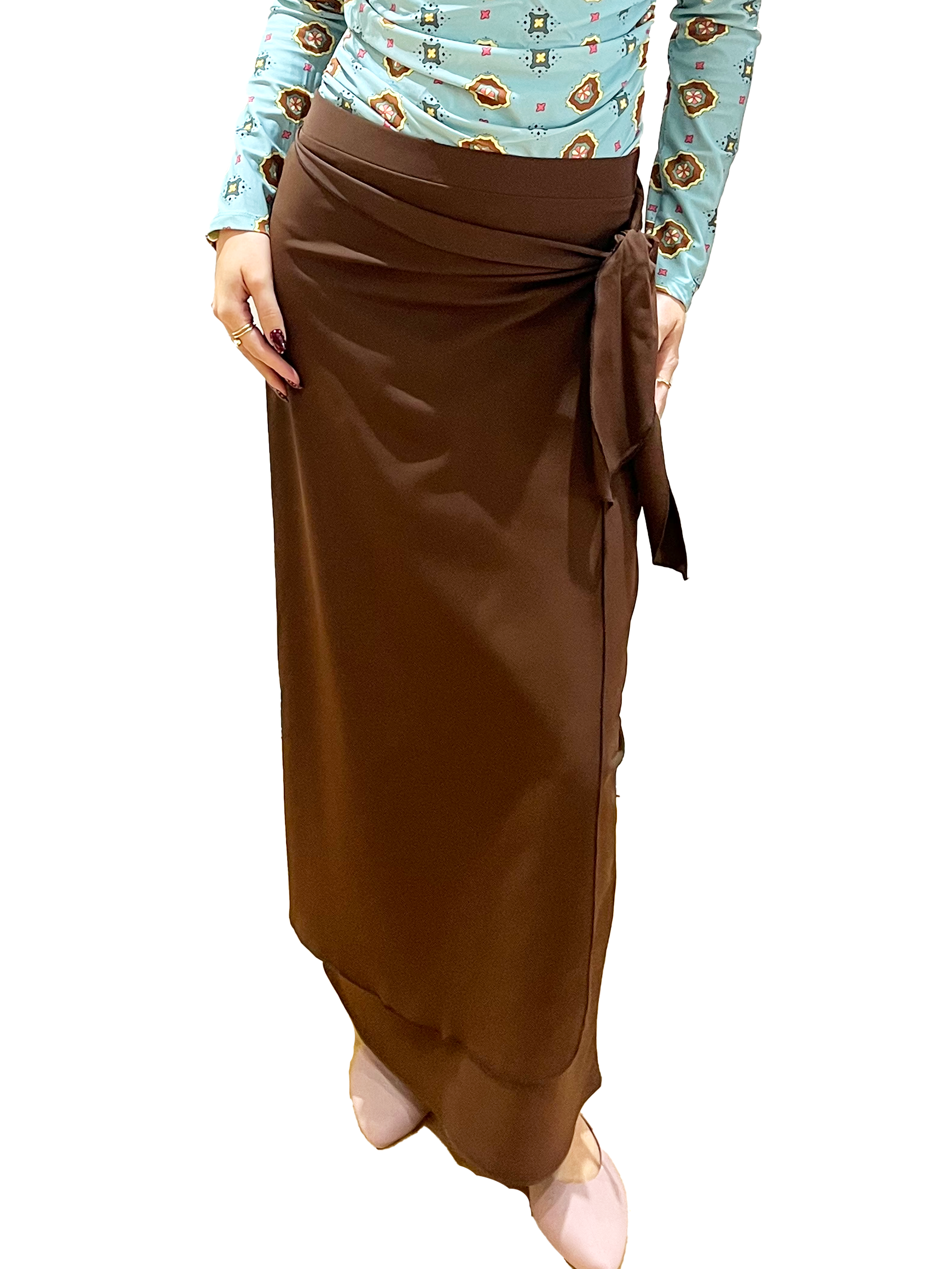 Maxi Wrap Brown Swim Skirt