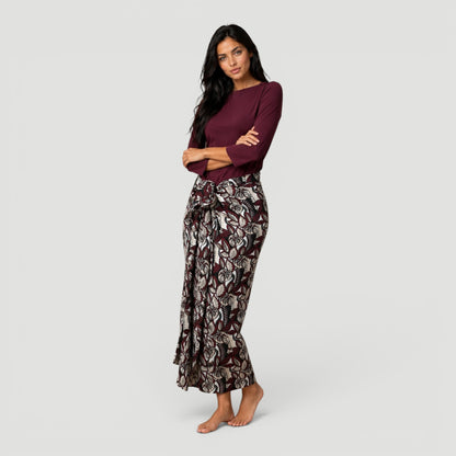 Non Stretch Tie Skirt Burgundy Floral