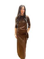 Load image into Gallery viewer, Maxi Wrap Brown Swim Skirt
