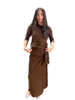 Load image into Gallery viewer, Maxi Wrap Brown Swim Skirt
