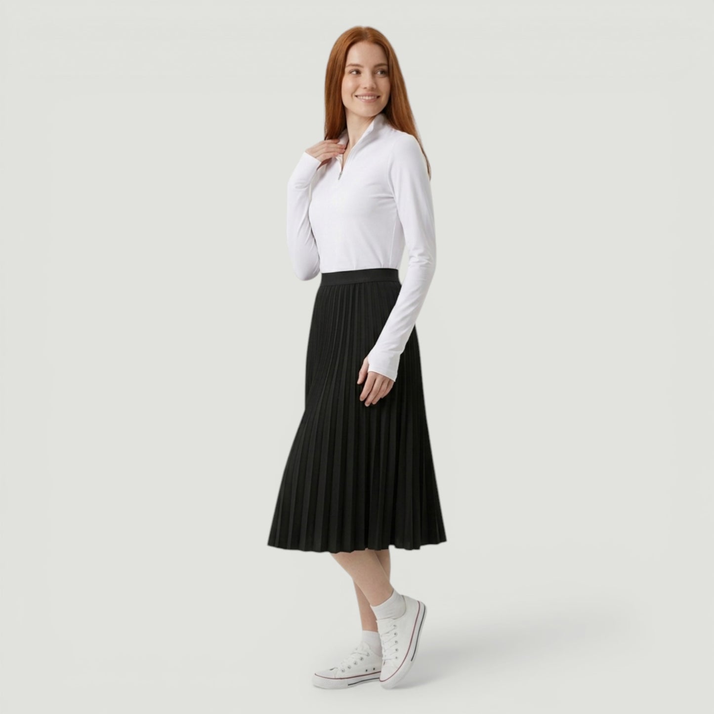 Black Pleated Midi Skirt