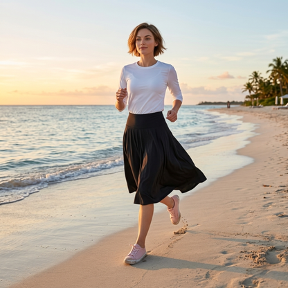 Black Active Midi Swim Skirt