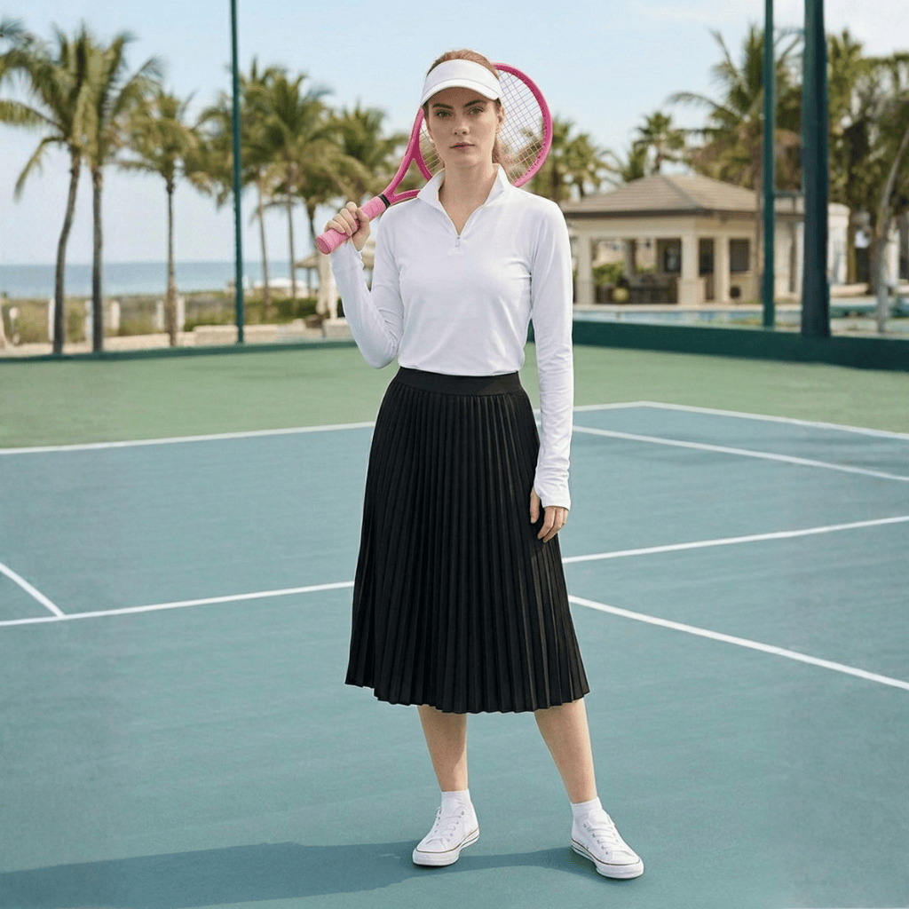 Black Pleated Midi Skirt