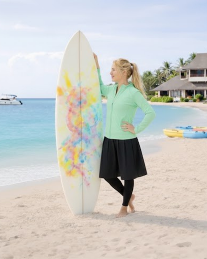 Green Active Full Zip Swim Top with Pockets
