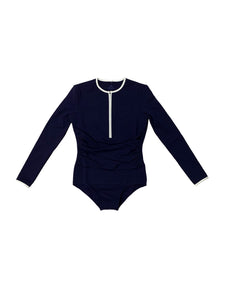 Navy Ribbed Long Sleeve Bathing Suit