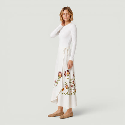 Boho Floral Ruffle Wrap Skirt