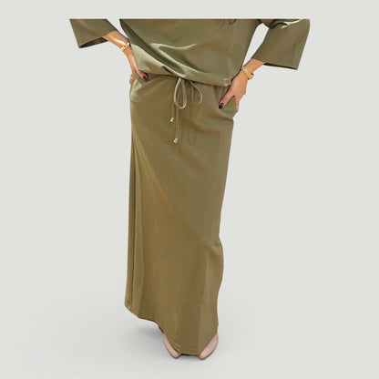 Green Ribbed Drawstring Swim Skirt