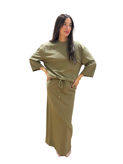 Green Ribbed Drawstring Swim Skirt
