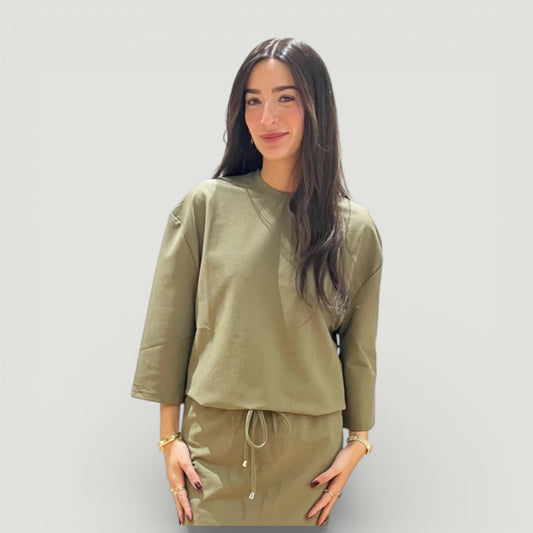 Green Ribbed Oversized Swim Tee