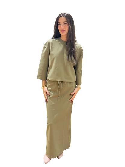 Green Ribbed Drawstring Swim Skirt