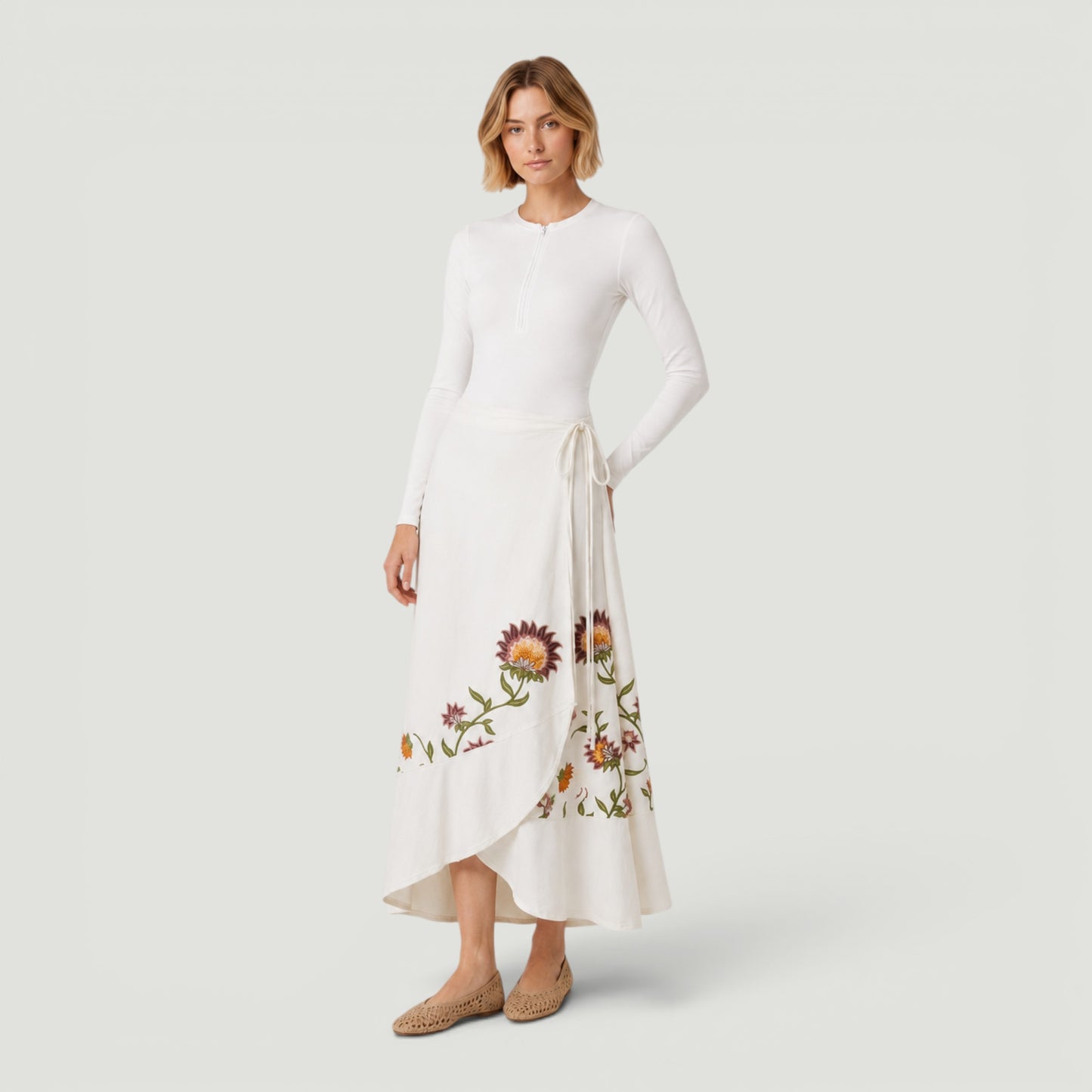 Boho Floral Ruffle Wrap Skirt