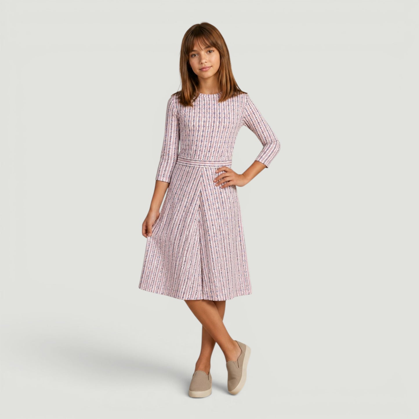 Kids Banded Floral Stripe Swim Dress