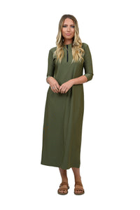 Green Half Zip Ribbed Maxi Swim Dress