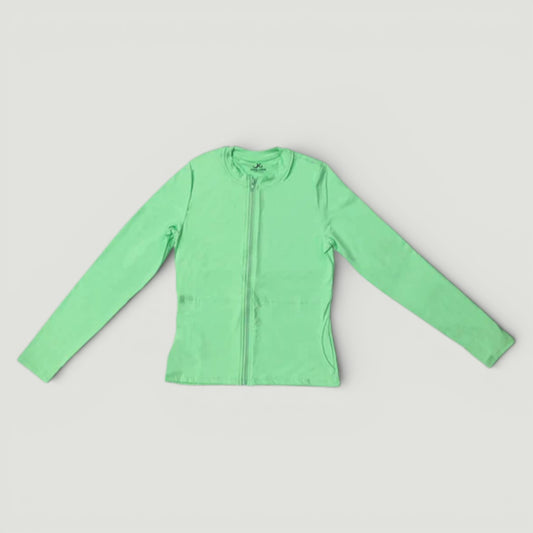 Green Active Full Zip Swim Top with Pockets