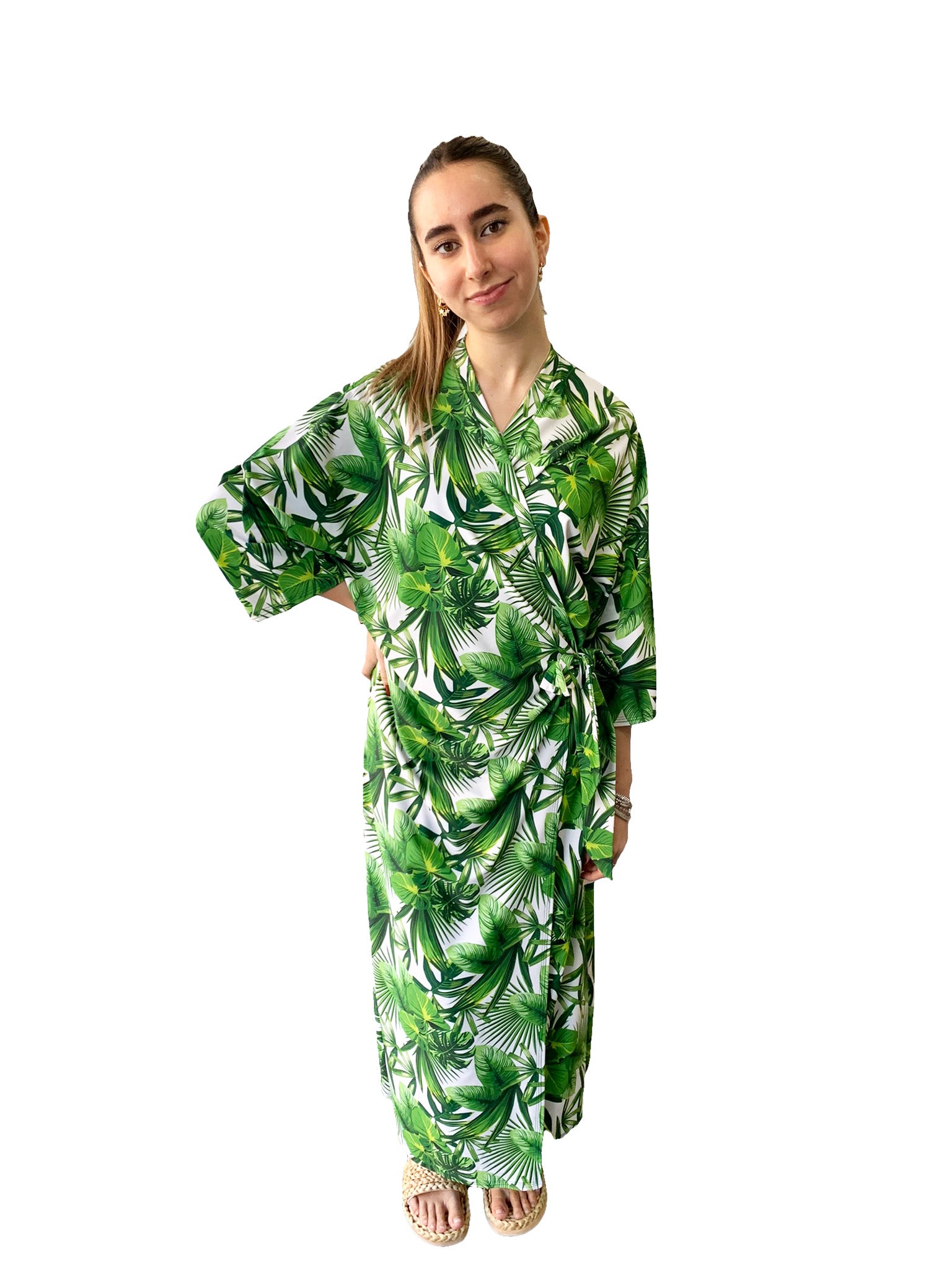 Green Leaves Maxi Wrap Swim Dress