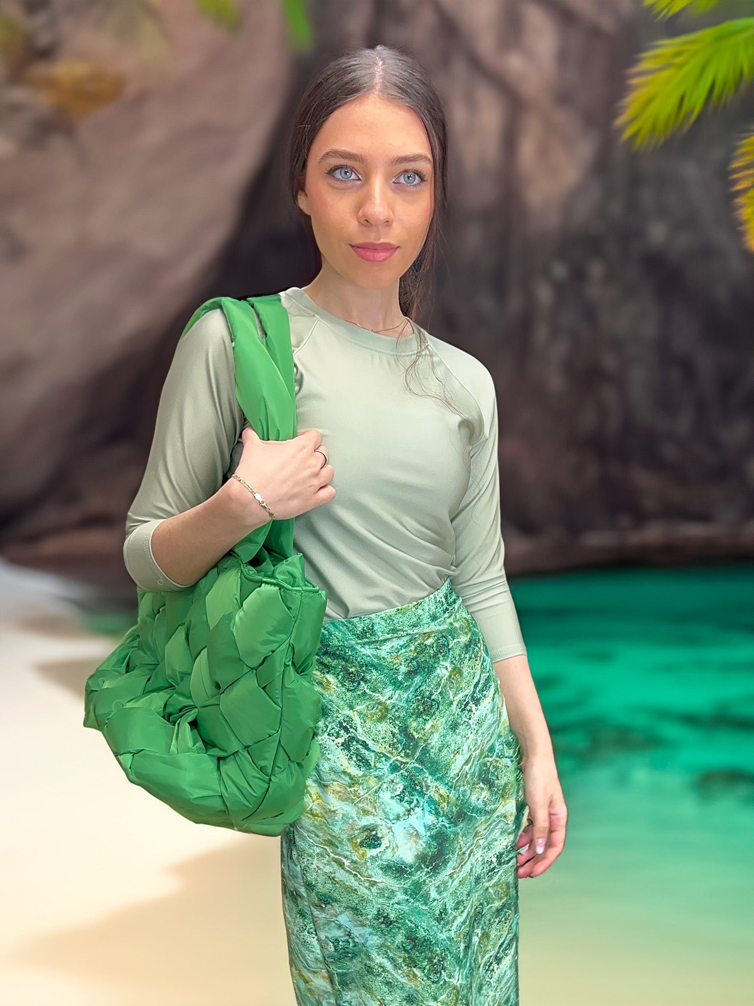 Green Marble Maxi Swim Skirt