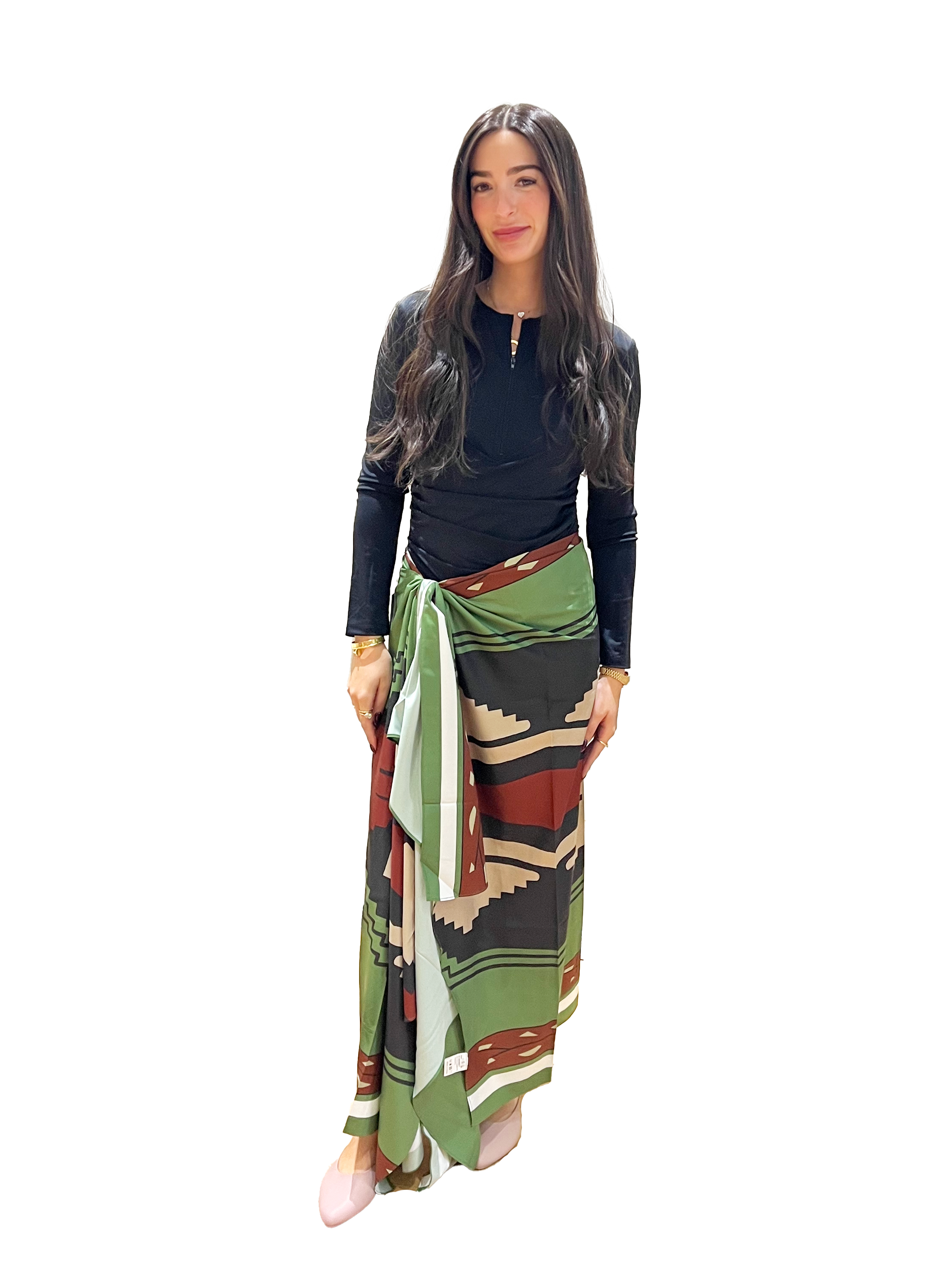 Scarf Skirt Green Print ONE SIZE