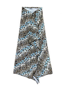 Blue Leopard Non Stretch Sarong Swim Skirt