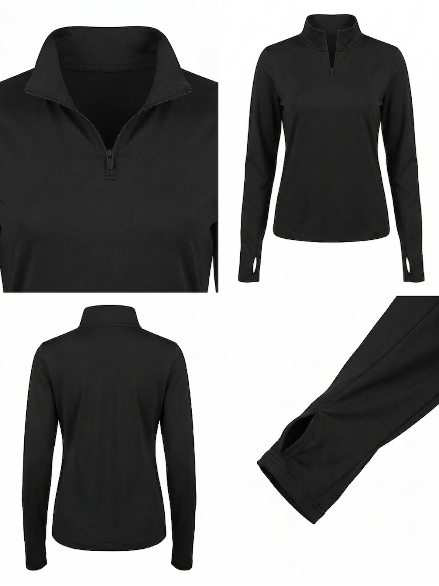 Black Active Half Zip Swim Top