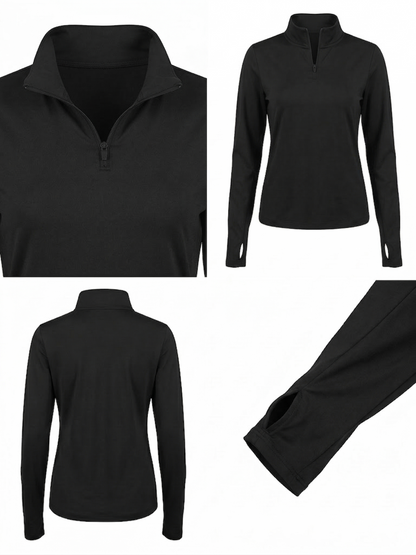 Black Active Half Zip Swim Top