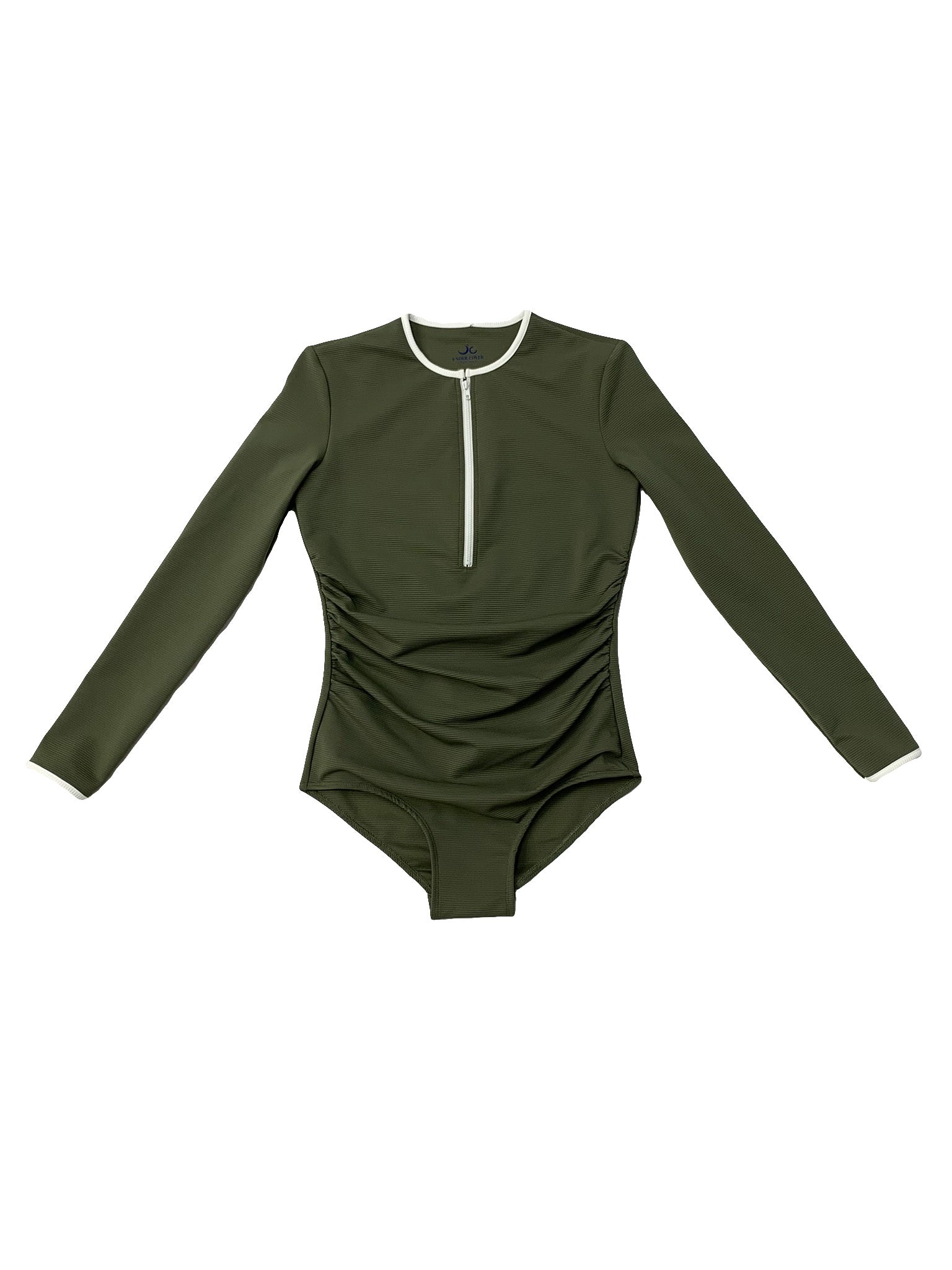 Green Ribbed Long Sleeve Bathing Suit