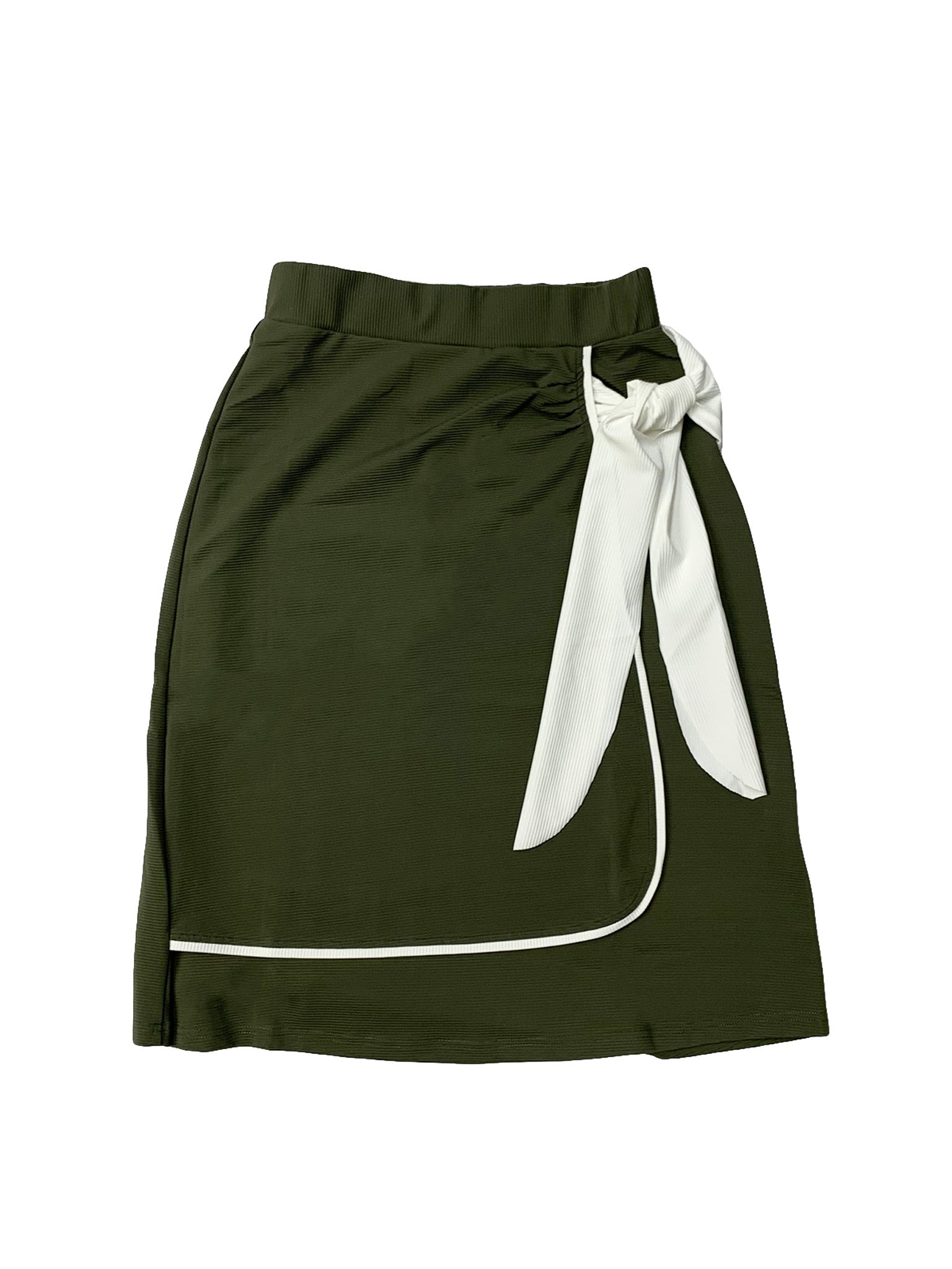 Green Ribbed Midi Sarong Swim Skirt