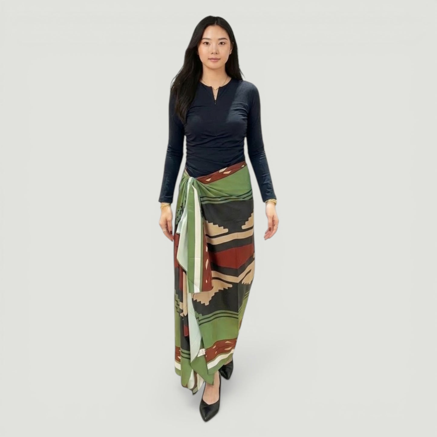 Scarf Skirt Green Print - One Size