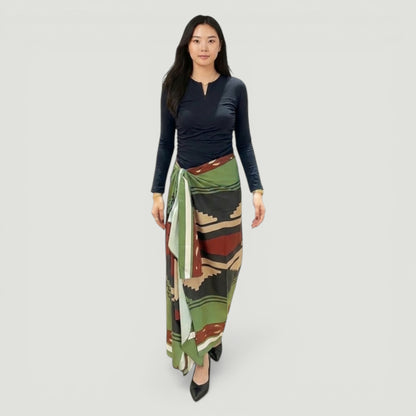 Scarf Skirt Green Print - One Size