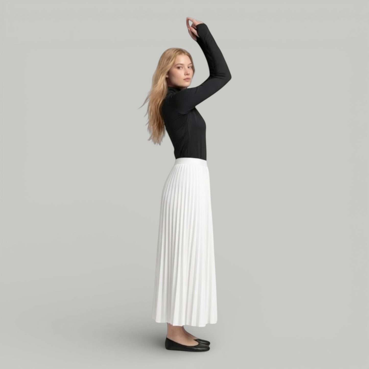 White Pleated Maxi Skirt