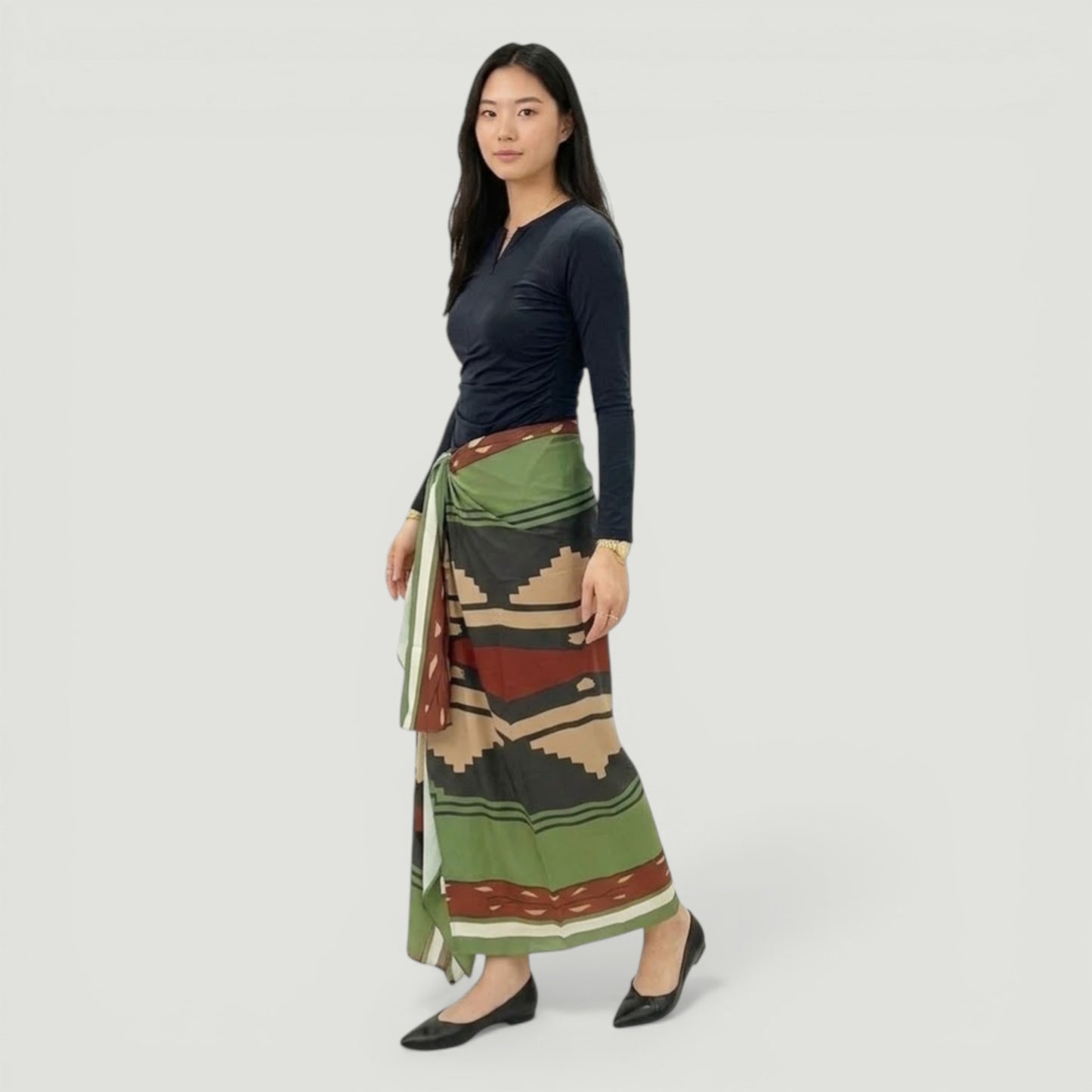 Scarf Skirt Green Print - One Size