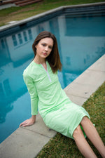 Load image into Gallery viewer, Lime Green Mesh Sarong Swim Skirt
