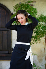 Load image into Gallery viewer, Ribbed Black &amp; Ivory Sarong Swim Skirt
