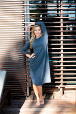 Load image into Gallery viewer, Grey Swim Dress With Banded Sleeve
