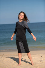 Load image into Gallery viewer, Black &amp; Grey Pencil Swim Skirt
