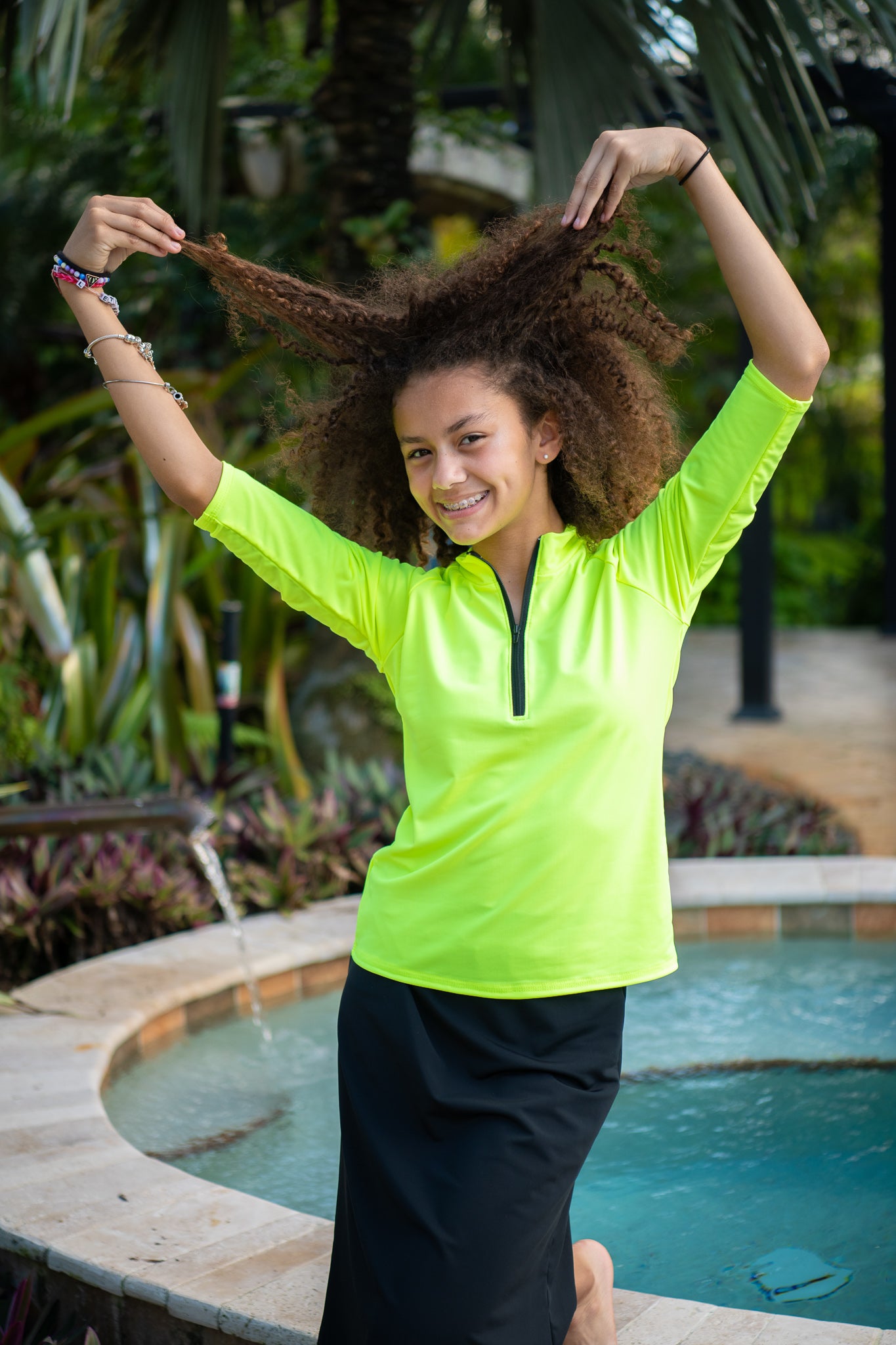 Teen Half Zip Neon Swim Top