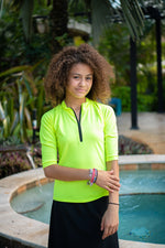 Load image into Gallery viewer, Teen Half Zip Neon Swim Top
