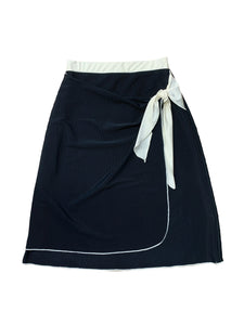 Ribbed Black & Ivory Sarong Swim Skirt